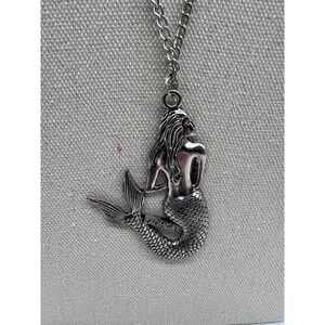 LaghCat Mermaid Pendant Necklace Boho Mermaidcore Fantasy Silver Tone 27in Chain